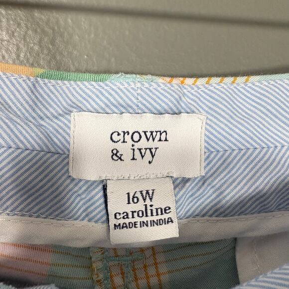 Crown & Ivy Pink & Blue Madras Plaid Preppy Shorts - 16W - Women's Plus Size - Picture 4 of 7